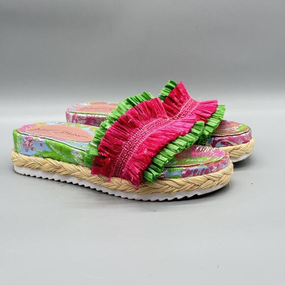 Betsey Johnson Sandals Womens 7 Multicolor Floral Fringe Espadrille Wedge Shoes - Picture 2 of 9